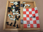 Vintage Japanese Chess Set with wooden board, black & white game pieces, manual — photo 1