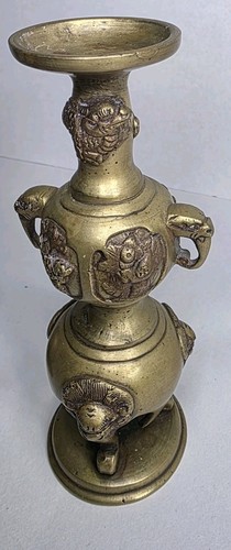 Pair of Vintage Brass Japanese Candleholders W/Different Animals Carved - Picture 14 of 24
