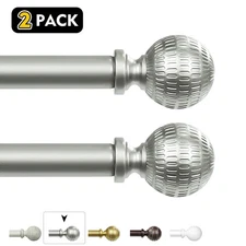 1-2Pack 5/8" Single Telescoping Curtain Rod W/ Reticulated Ball Finial, 28"-120"
