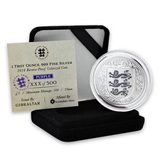 2018 Gibraltar Royal Arms of England Silver 1 oz Proof (Purple Colored)