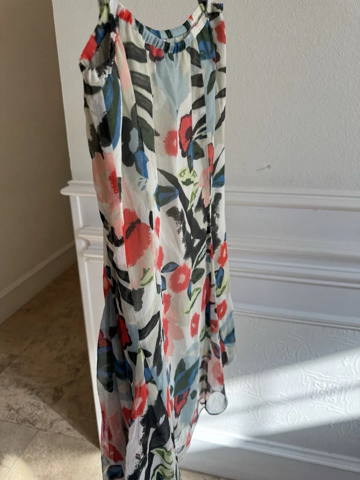 Falda Midi Chicos Seda Talla 2 Grande Flutter Línea A Multicolor Floral Y2K Hada Foto 3 de 4
