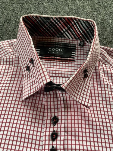 COOGI Camicia Bottoni Uomo 3XL Rosso Quadri Ricamato Logo Patch Leggi bene - Foto 6 di 24