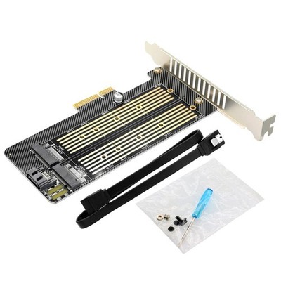 Dual M.2 SSD Adapter PCIe X4/X8/X16   Unterstützt NVMe (M-Key) & SATA (B-Key)