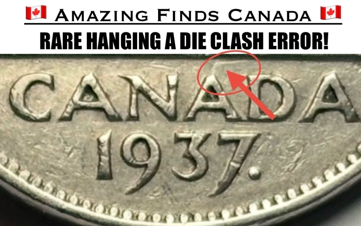 ERROR! 1937 Canada 5 Cent Nickel Coin! HANGING A, BEAVER CHEWING
