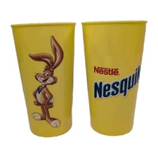 2 Nesquik Bunny Yellow Tall Plastic Cup Rabbit Nestle Nesquick Tumblers