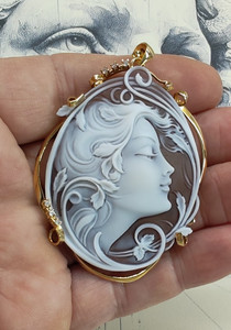 Authentic Shell cameo pendant handmade made in italy sterling silver gold plated