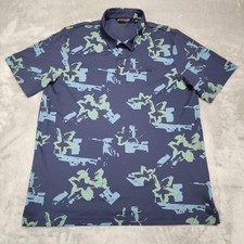 Travis Mathew Polo Shirt Mens 2XL Blue Floral Print Golf Performance A42116