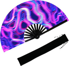 13    UV Glow Large Rave Fan for Men Women, Popping Fan for Line Dancing