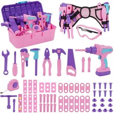 Kids Tool Set, 67 PCS Pink Kids Tool Box for Girls, Electronic Toy DrillTape ...