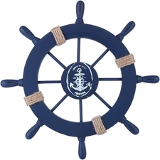 Nautical Ship Steering Wheel - 11" Diameter Wooden Beach Home Wall Décor with Fi