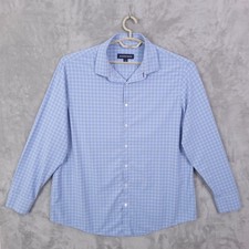 Mizzen Main Dress Shirt Mens XL Blue Check Classic Fit Stretch Long Sleeve