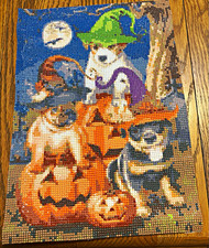Handmade Finished Cross Stitch Piece Halloween Dogs Pumpkin Costumes Witch Hat