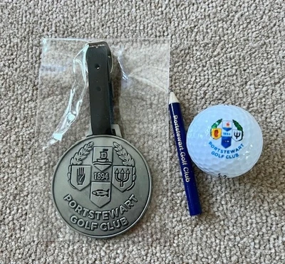 Bolsa de metal Portstewart Golf Club Ireland 1894 etiqueta nuevo logotipo lápiz de pelota - Imagen 1 de 4
