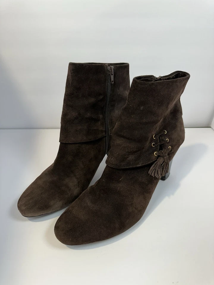 Vaneli Marrón Gamuza Cuero Negro Suela Tacón Botines Botas Cremallera Lateral Para Mujer’s 12 M Foto 2 de 4