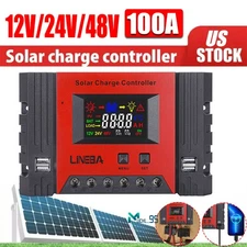 100A PWM 4 USB Real-time Solar Charger Controller 12V/24V/48V Battery Regulator