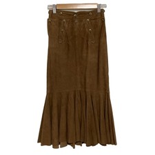 RALPH LAUREN suede leather flared skirt, size 26, brown. Women USED