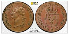 1785 A FRANCE SOL PCGS AU, COPPER COIN, GAD-350