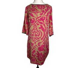 Loft Pink and Brown Shift Mini Dress Bell Sleeves Size 0