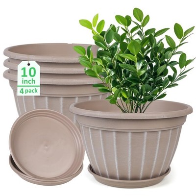 FGstyle 10 Inch Plants Pot,4 Pack Flower Pots,Planters 10 inch-4 pack, Beige
