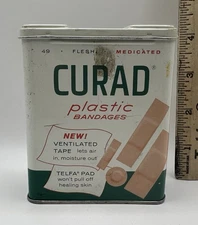 Vintage Empty CURAD Bandages Metal Tin Box w/Flip Top Advertising Prop