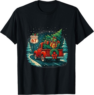 Route 67 Meme Xmas Holiday Red Truck Snow Road Unisex T-Shirt