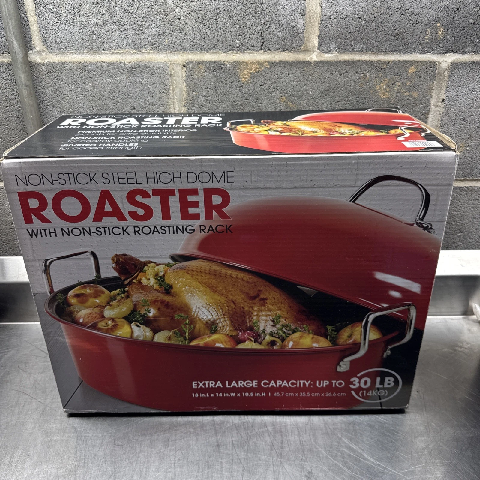 Extra Large Roasting Pan, 18x14" Oval, 30LB Turkey Roaster w/Lid & Rack Non-Stik