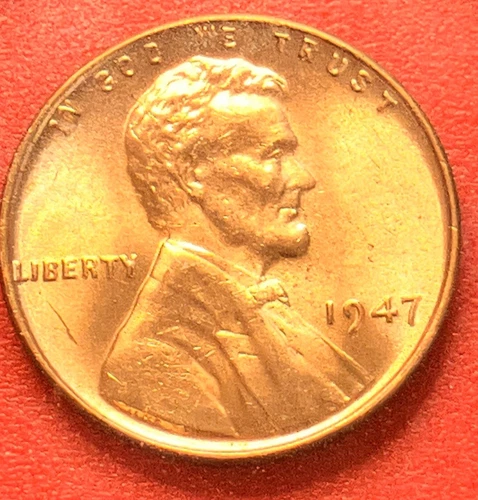 1947-P Lincoln Wheat Cent Penny GEM RED BU From an Original Bank Roll