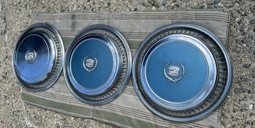 Lot Of (3) 1976/77/78 ? Cadillac Eldorado Hubcaps Blue Emblem OEM Driver Cond.