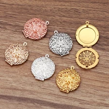 Clearance 5PCS Brass Round Filigree Locket Pendant, 27mm Multi Colors -- Jewelr