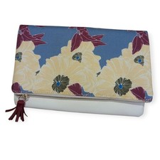 Rachel Pally foldover clutch - reversible floral w tassel  zipper Blue