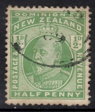 NEW ZEALAND 1909  1/2d GREEN  ' KING EDWARD VII '  STAMP VFU.*
