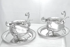 Superb Pair HM Sterling Silver Sauce Boats,Trays & Ladles By JB Chatterley 972gm