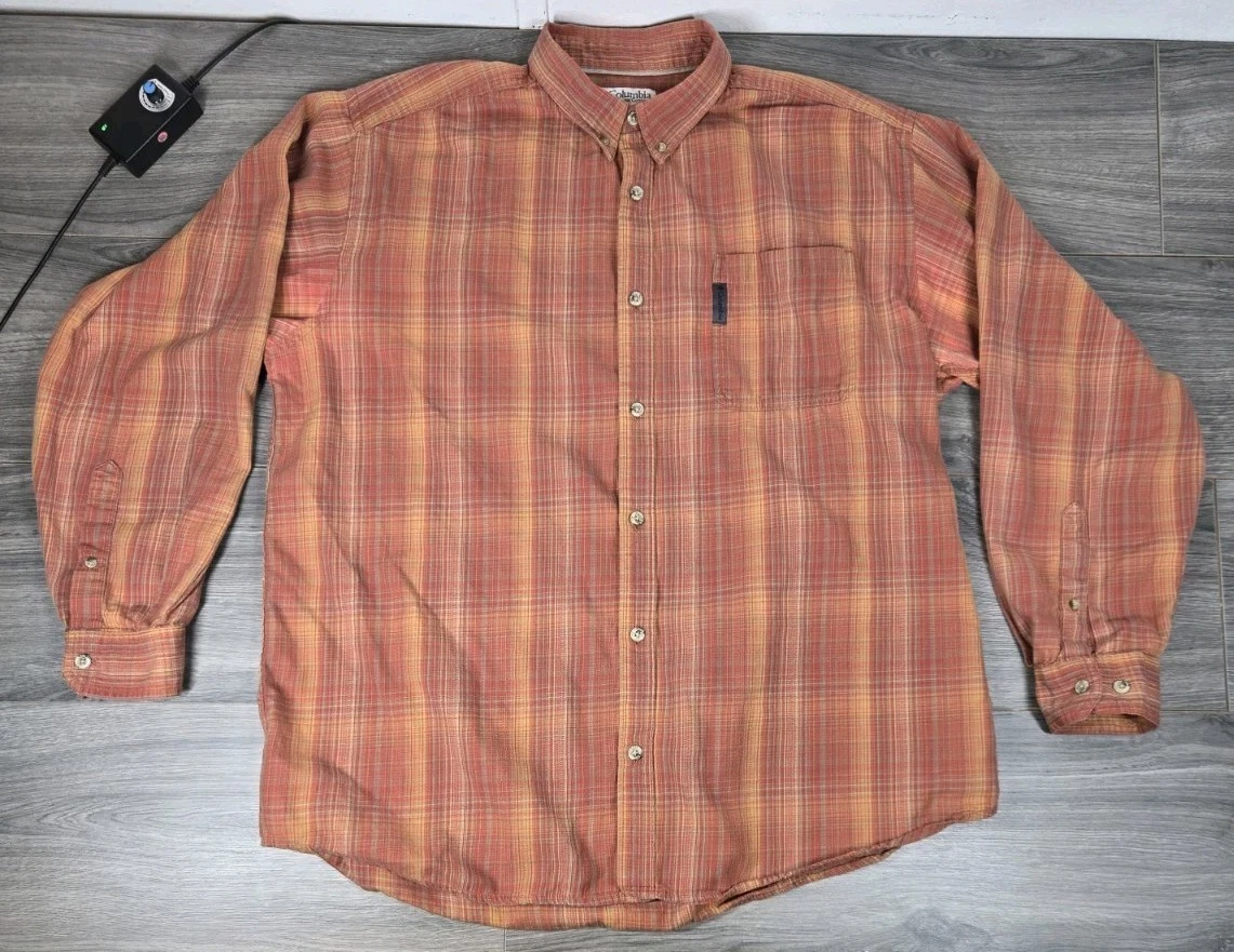 Chemise Columbia PFG – Homme XL, Orange, Pêche Outdoor, Manches Longues, Occasion