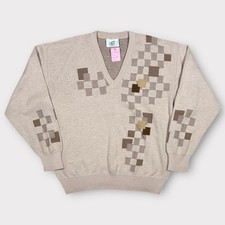 Gabicci 1990s V-Neck Patterned Grandad Jumper - Medium