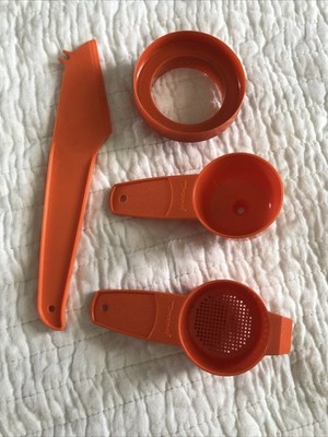 Vintage TUPPERWARE Biscuit Cookie Cutter, Strainer, Funnel And Knife Orange