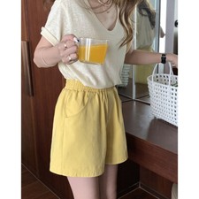 Summer Women Solid Color High Waist Loose Wide Legs Sports Casual Shorts