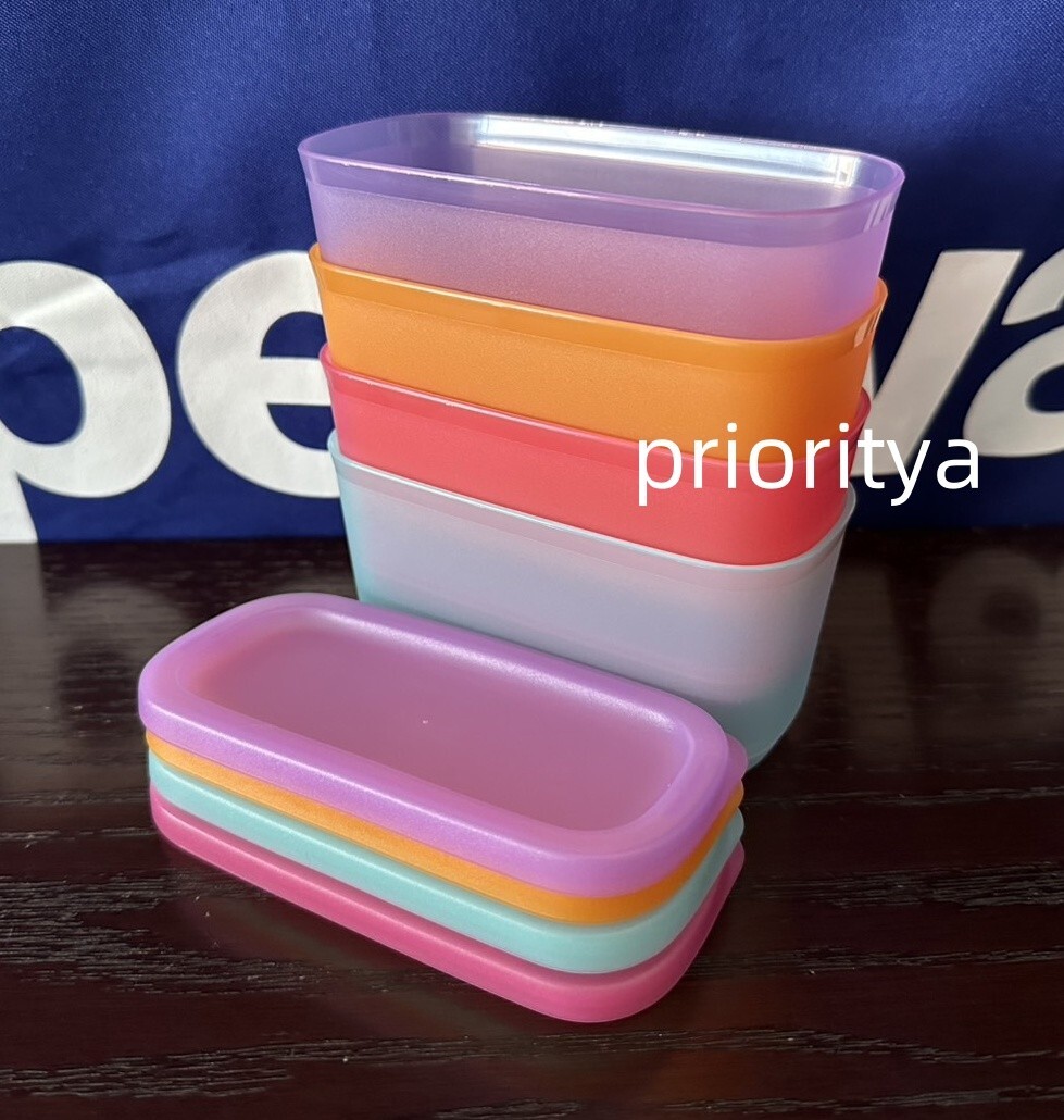 Tupperware Mini Basic Bright Rectangular Container Set 4 Sheer Rainbow ...