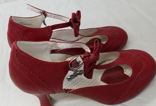 Pin Up Couture red leather t-strap heels - Picture 3 of 6