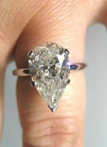 Authentic 2.00 CT 5 Prong Pear Cut Moissanite Anniversary Ring 14k White Gold Plated