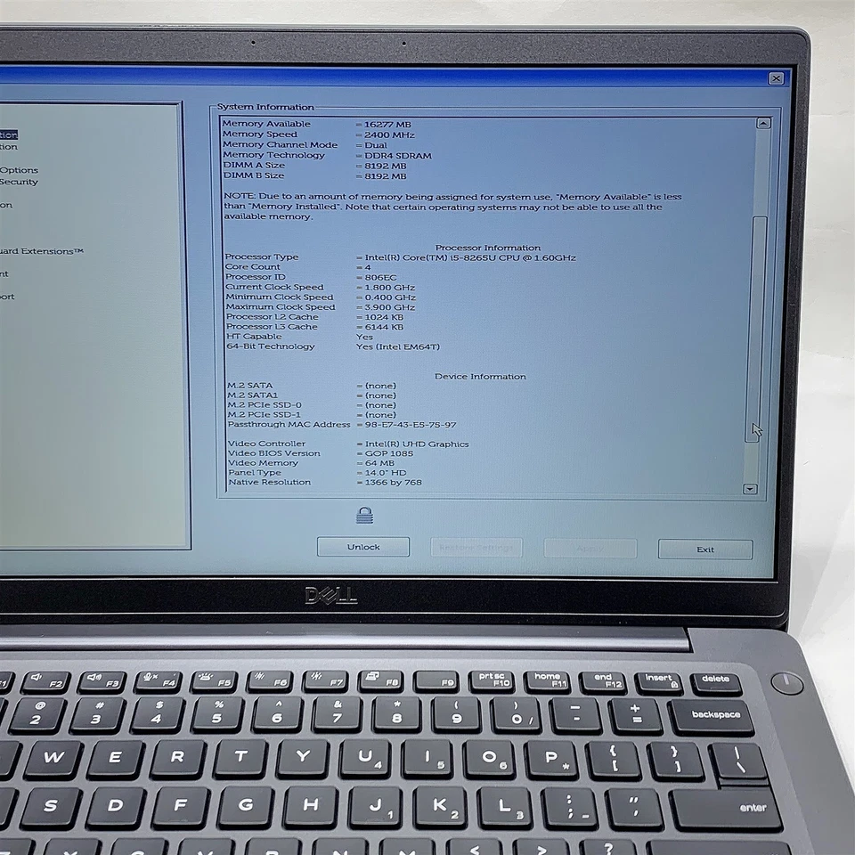 Dell Latitude 7400 Laptop i5 8265U 1.60GHZ 14" HD 16GB RAM NO HDD BIOS LOCKED - Image 3 of 4
