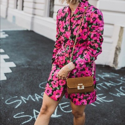 RARE ZARA PINK FLORAL BLAZER JACKET DRESS WITH BELT