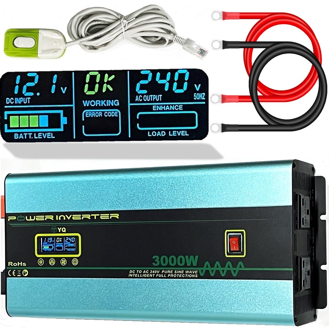 YQ Pure Sine Wave Power Inverter 12V to 240V 3000W 6000W LCD Converter Remote
