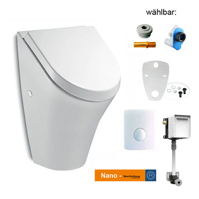 Urinal mit Deckel ROCA NEXO SOFTCLOSE 735364K Rohbau Set Siphon Druckspüler 