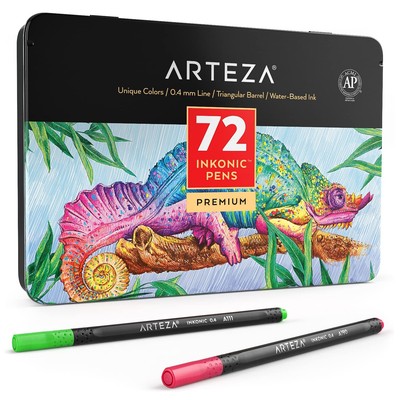 Inkonic Fineliners Pens, Set of 72, 0.4 mm Fine Tip Markers, Water-Based Art ...