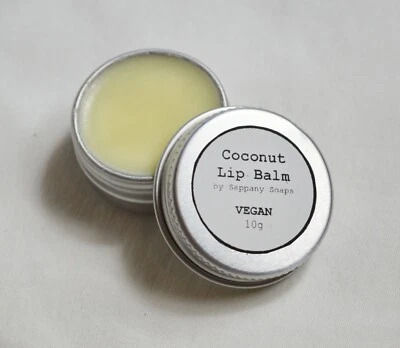 SAPPANY SOAPS Handmade Vegan Coconut Lip Balm - Natural Ingredients, Metal Tin, 10g