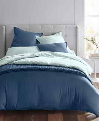Oake Solid Reversible Cotton Tencel 3-Pc. Comforter Set King Navy Blue