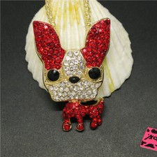 Hot Cute Red Puppy Dog Crystal Animal Fashion Women Pendant Chain Necklace
