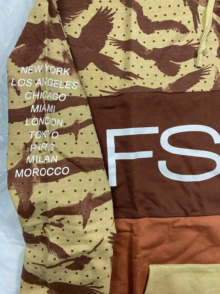 Sudadera con capucha para hombre Fly Society FS85 marrón y beige dobladillo curvo gráfico Foto 2 de 4