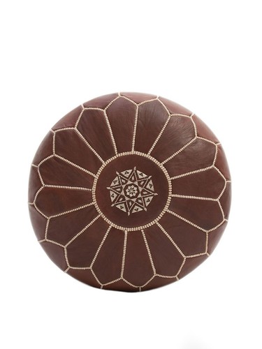 PUF OTOMANA MARROQUÍ HECHO A MANO CUERO REAL TOSTADO W50xH30CM ENTREGA RÁPIDA GRATUITA - Imagen 2 de 2