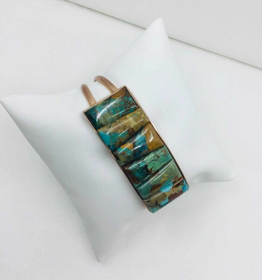 Vintage Bronze Rectangular Turquoise Statement Cu… - image 4